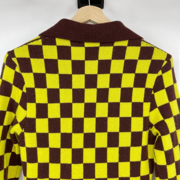 The Elder Statesman | Cabernet Yellow Checkered Cashmere Knit Cardigan Dress S - Picture 10 of 15